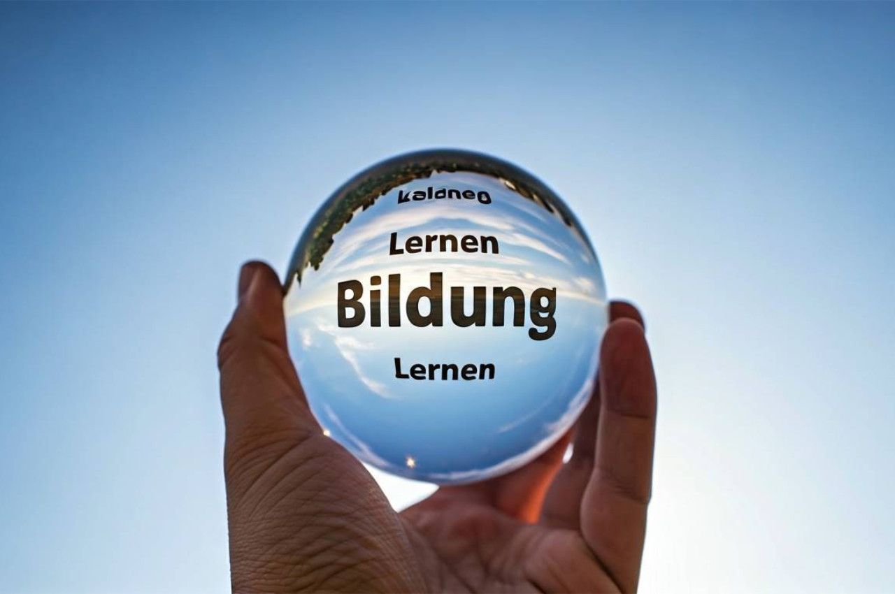 Glaskugel mit den Begriffen Lernen und Bildung